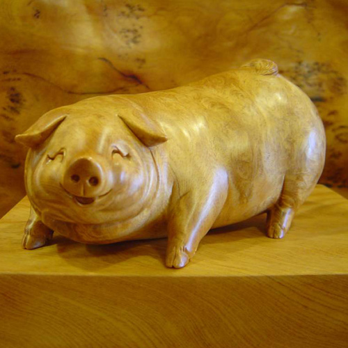 台灣檜木藝術雕刻品【豬】樹瘤
